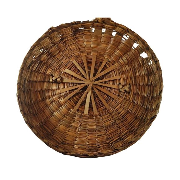Vintage Native Handwoven Round Sweetgrass Sewing Basket With Lid 7x2.5 Inches - Picture 7 of 9